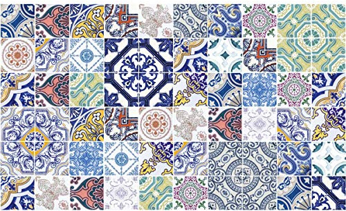 Ambiance Sticker Selbstklebende Wandtattoo Aufkleber, Wanddekoration, Fliesenaufkleber für Badezimmer und Küche Multicolores Élégants - 60 Stück Aufkleber 10 x 10 cm