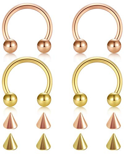 D.Bella 16G Chirurgenstahl Nase Septum Hufeisen Augenbraue Lippe Bauchnabel Piercing 10mm Helix Tragus Daith Rook Ohrringe mit Ersatz Spikes Gold und Rosegold
