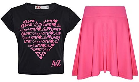 A2Z 4 Kids Girls Love T Shirt Skirt Set Soft Feel - New Crop Top Love Skirt Black 5-6