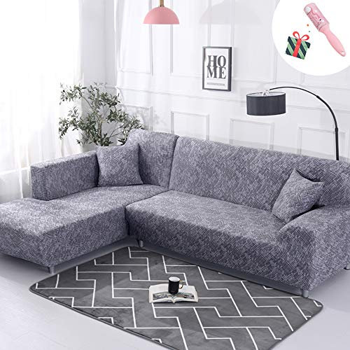 Elastisch Sofa Überwürfe Sofabezug, Morbuy Ecksofa L Form Stretch Antirutsch Armlehnen Sofahusse Sofa Abdeckung Hussen für Sofa Couchbezug Sesselbezug (4 Sitzer,Grau)