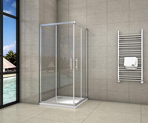 Cabine de douche 70x70x195cm en 6mm verre anticalcaire porte de douche coulissante l'ccès d'angle