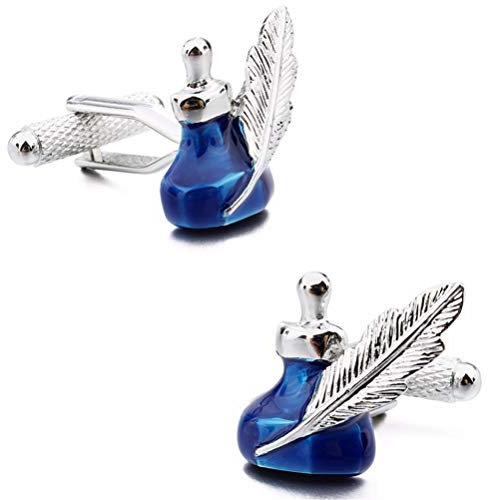 Manschettenknöpfe für Herren, Modische Quill-Pen Flasche Tinte Glänzende Blaue Emaille Französische Manschette Schnalle, Sparkly Shirt Zubehör Geschenk Für Buchhalter Boss Business Hochzeit Pro