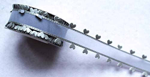 CaPiSo 10m Organza 25mm mit Herz Geschenkband Herzen Dekoband Herzband Organzaband Hochzeit Weihnachten (Silber)