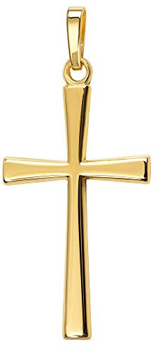 JEVELION Anhänger-Kreuz formschönes Goldkreuz für Damen, Herren und Kinder mit abgeflachten Kanten als Kettenanhänger 585 Gold 14 Karat mit Schmuck-Etui