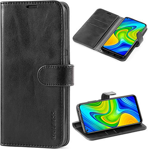 Mulbess Phone Case for Xiaomi Redmi Note 9 - Flip Wallet Cover - Magnetic Protective Leather Case with Credit Card Slot - Black