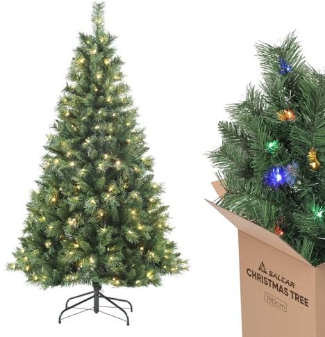 SALCAR Pre Lit Christmas Tree 6ft, Remote Control 9 Lighting Modes Spruce Pine Xmas Tree with Warm White & Multicolor LED Lights, Quick Setup for Effortless Christmas Decorations (6FT/180CM)