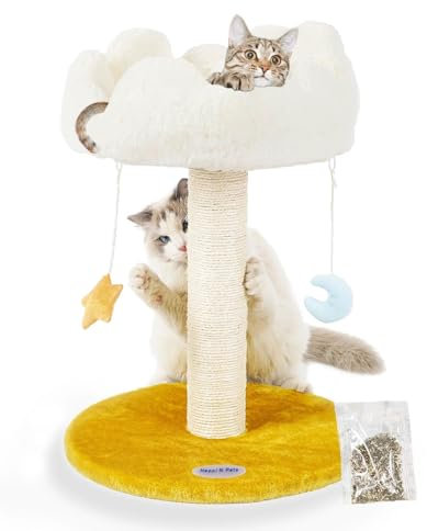 Happi N Pets Poste rascador para Gatos en Forma de Nube con Cama, árbol para Gatos de Interior, rascador de Gatos de sisal Natural con Gato Acogedor y Esponjoso Percha para Gatitos y Gatos Adultos,