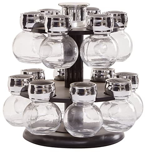 Premier Housewares 2 Tier 14 Bottle Rev Spice Rack for Kitchen/Can Hold Up To 14 Bottles/Spice Rack Organizer/Clear Containers/Made From Glass/W22 x D22 x H23.5cm/ Weight 01.72.