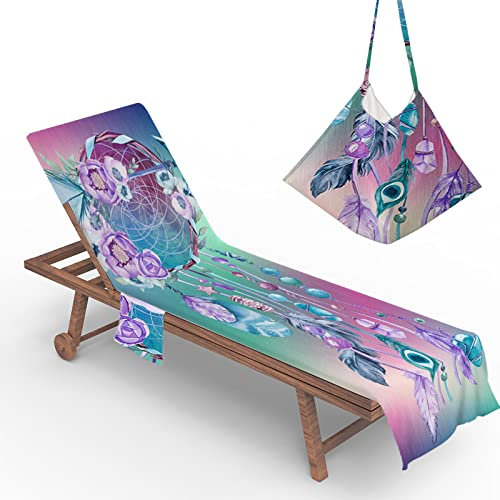 Morbuy Liegestuhl Handtuch mit Taschen, Traumfänger Muster Strandtuch für Liegen Strandliegen Handtuch Handtücher für Strandliegen Strandtuch, Kapuze für Besseren Halt (Lilane Blumen)