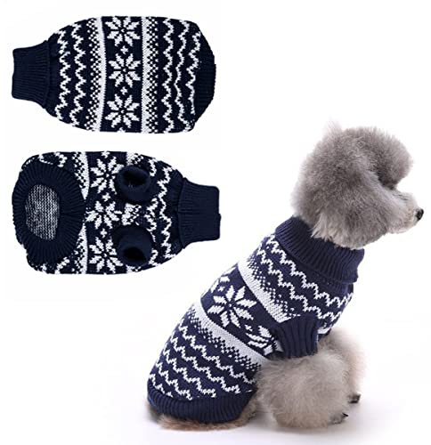 Pullover Hund Weihnachten,Hundepullover Kleine Hunde Weihnachten,Hund Weihnachtspullover,Hunde Weihnachts Pulli,Weihnachtspullover Kleiner Hund,Strickpullover für Hunde (M-Blau)