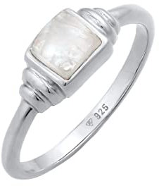 Elli Ring Elli PREMIUM Ring Damen Quadrat Vintage mit Mondstein in 925 Sterling Silber Vergoldet