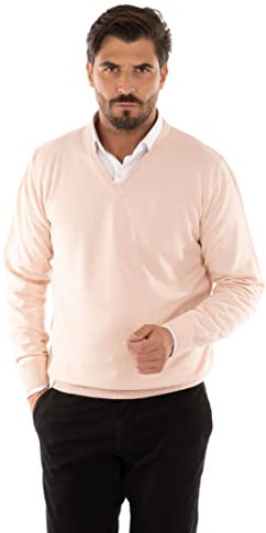 Maglione Uomo Invernale in Lana Merinos Made in Italy Pullover Scollo a V Regular Fit (as6, Alpha, m, Regular, Regular, Rosa, M)