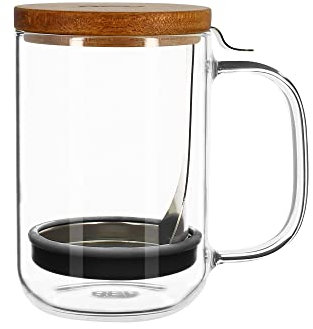 OGO LIVING - Mug café presse roméo 450ml en verre avec couvercle bois - 7912024