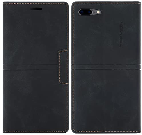 OKZone Funda para iPhone 8 Plus/7 Plus, Carcasa Libro con Tapa de Cuero Piel Wallet Case Flip Cover con Kickstand, Magnetica, Ranuras para Tarjetas para iPhone 8 Plus/7 Plus (5,5 Pulgadas) (Negro)