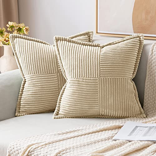MIULEE 2er Set Kordsamt Kissenbezüge Samtkissen Weich Dekokissen Dekorativ Kissenbezug Modern Kissenhülle Sofakissen Zierkissen Couchkissen für Wohnzimmer Schlafzimmer Beige 50x50 cm