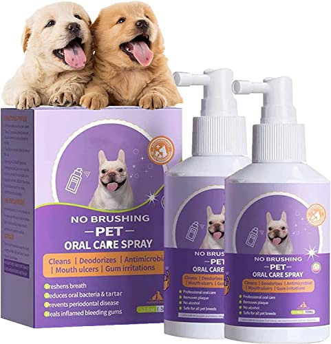 Zahnreinigungsspray für Hunde und Katzen, Haustier-Mundspray, saubere Zähne, Haustier-Atem-Lufterfrischer-Spray, beseitigt schlechten Atem, Zielstein und Zahnbelag (2 Stück)