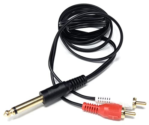 DRUT 2m 6.35mm Mono Jack Plug to 2 x RCA Phono Plugs Screened Audio Cable Adapter Gold Contacts OFC 6.5ft