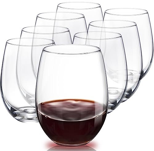 S SALIENT Set mit 8 Weingläsern ohne Stiel, mundgeblasene Rotweingläser, Kristall-Trinkgläser, klares Glas, Weinglas, 525 ml