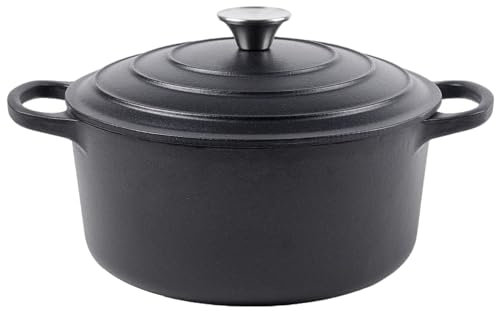 6 Quart Dutch Oven Enameled Cast Iron with Lid - Big Dual Handles - Oven Safe up to 500°F - Classic Round Pot for Versatile Cooking Matte Black(No Enameled)