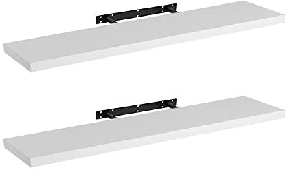 LOLAhome Set de 2 estantes de Pared flotantes de MDF Blanco Decorativo,Balda de Pared, De 23x120 cm para Salón, Cocina, Oficina, Dormitorio,Resistente