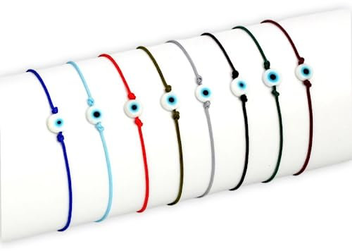 bracelet oeil contre le mauvais oeil porte bonheur - réglable femme homme enfant - hamsa - 33 couleurs de fil - oeil blanc et bleu