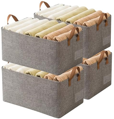 AARAINBOW Stoff Aufbewahrungskorb für Kleidung, Faltbare Aufbewahrungskorb für Schrank, Schrank Kleidung Stoffkorb Grau, 4 Stück Oxford Boxen Aufbewahrung, 40x27x21cm (4 Grau)
