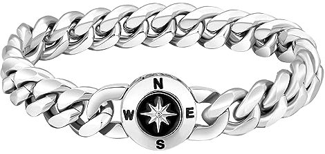 KRKC&CO 12mm Panzerarmband Herren, Panzerkette mit Beschichtung, breite dicke Cuban Armband mit Kompass Verschluss, Wikinger Edelstahl Hip Hop Biker Schmuck Geschenk für Männer Jungen [Länge 21,6cm]