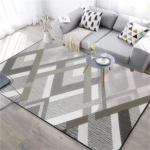 XXL Teppich Waschbarer Teppich Wohnzimmer Teppich Salon Grau Fuzzy Stripes Vintage Muster Bodenbelag Langlebig 180X250Cm Teppich Bürostuhl Geeignet Grau