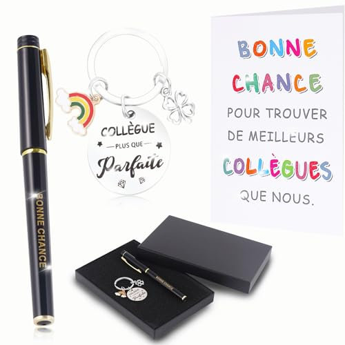 Cadeau Collègue Porte Clef Avec Stylo Porte-Bonheur, Carte de Remerciement, Cadeau Depart Collegue de Travail Femme Porte Clés Personnalisé Cadeau Retraite Femme Homme