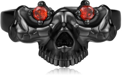 Totenkopf Ring Herren 925 Sterling Silber Verstellbare Schwarze Totenkopf Ring Gothic Schmuck Halloween Geschenke für Männer Damen…
