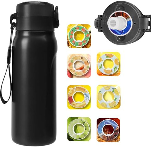 FIENZA Borraccia isolata ad aria con capsule aromatiche, 700 ml, in acciaio inox 304, a doppio strato, sottovuoto, set di bottiglie profumate 0 zucchero