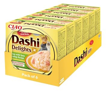 INABA Dashi Delights Katzenfutter Nass 100% Natürliches Hähnchenfleisch | Getreidefrei, Zuckerfrei, ohne künstliche Aromen, 86% Feuchtigkeit | Premium Katzen Leckerlies in Brühe 70 g (6er Pack)