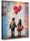 Tucocoo Gemälde für Wohnzimmer, Banksy-Straße, roter Luftballon, 1 Paneel, Leinwand, kleines Mädchen und Junge, Wandkunst, zeitgenössische Kunstwerk, Heimdekoration, gerahmt, fertig zum Aufhängen,