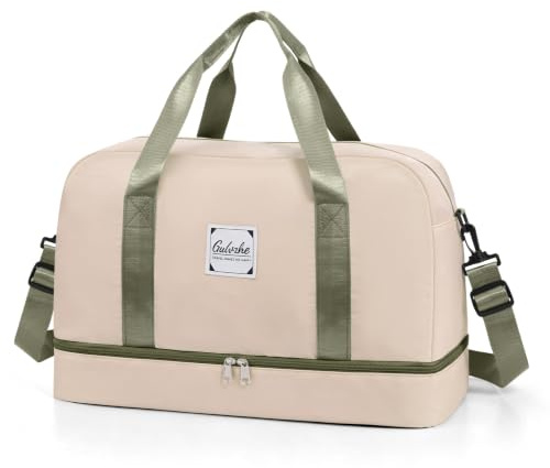 Vllcsla Sporttasche 38.4L Reisetasche Damen Groß, mit Schuhfach & Nasstasche, Fitnesstasche Gym Wasserdicht Schwimm Tasche, Reisetasche Handgepäck Weekender, Leicht, mit Langem Riemen (Weiß)
