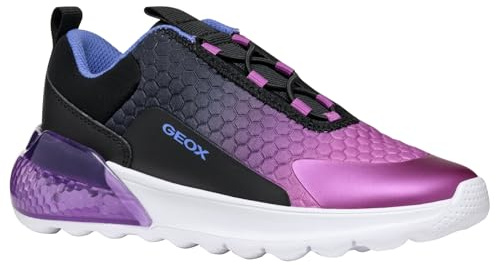 Geox J ACTIVART ILLUMINUS Sneaker, Black/Purple, 4.5 UK