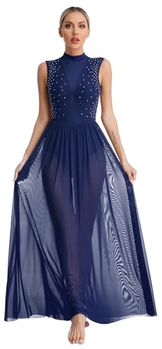 winying Damen Latein Tanzkleider Lyrisch Tanzkostüm Ärmellos Ballett Kleid Trikotkleid Latein Rumba Tango Kleid Ballsaal Lang Dancewear