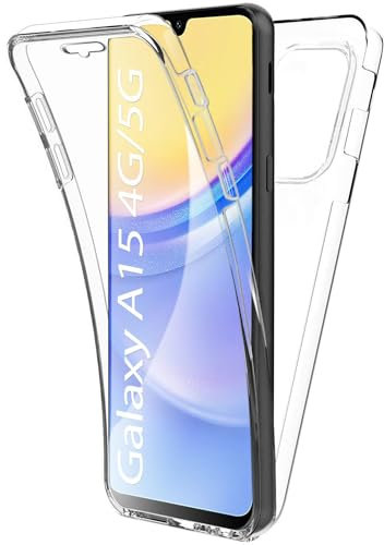 New&Teck Coque pour Samsung Galaxy A15 4G/5G - Protection intégrale Avant + Arrière en Rigide, Housse Etui Tactile 360 degré – Antichoc, Transparente