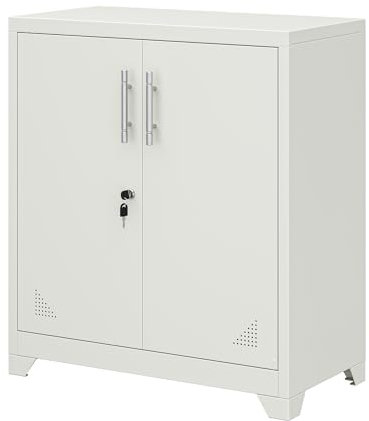 YITAHOME Armario de Almacenamiento de Oficina de Metal con 2 estantes Ajustables, 80 x 40 x 90 cm, archivadores con Cerradura y Agujeros de ventilación para el hogar, Oficina, Garaje, Gimnasio