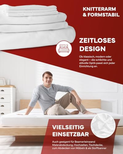texpot Bettlaken 280 x 300 cm glatt weiß 100% Baumwolle ohne Gummizug auch zum Basteln Malen