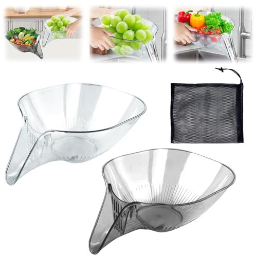 Drainage Basket Funnel, Gachiwar 2 Pièces Multifunctional Drain Basket, avec Poignée, Kitchen Sink Drain Basket, avec Sac En Filet De Drainage pour égoutter Les Fruits, Les Légumes