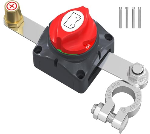 Joinfworld Battery Disconnect Switch 12V 48V Waterproof Marine Top Post Battery Disconnect Switch 12V Battery Cutoff Switch Master for Car RV Boat ATV UTV Vehicle