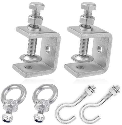 Set di 6 morsetti a C in acciaio inox, morsetto a C da 30 mm, l'area di serraggio è di 0-25 mm con 2 ganci in acciaio inox e 2 viti ad anello, morsetto a C piccolo regolabile per lavori di legno,