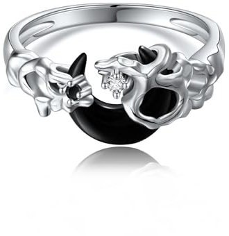 Mondring Sterling Silber Mond Schwarzer Onyx Ring Gothic Hexenschmuck für Frauen (57(18.1mm))
