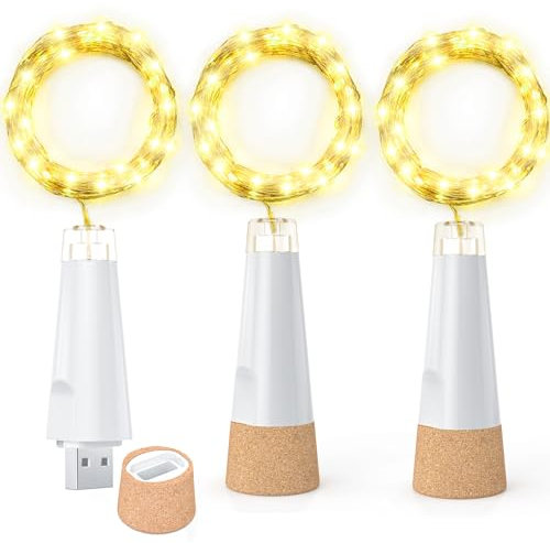 Dumcuw Bottle Lights, 20 LED Fairy Lights Battery Operated USB Rechargeable 2024 Upgraded Bottle Light with Cork for Christmas Decorations
