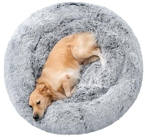 Pisi Bili Hundebett Katzenbett Waschbar flauschig orthopädische Hundebetten große und kleine Hunde Katzenschlafplatz für Katzen Donut - Grau 120 cm