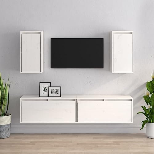 Lauuoeriau Centres de divertissement et supports TV Meuble TV 4 pièces en pin massif blanc