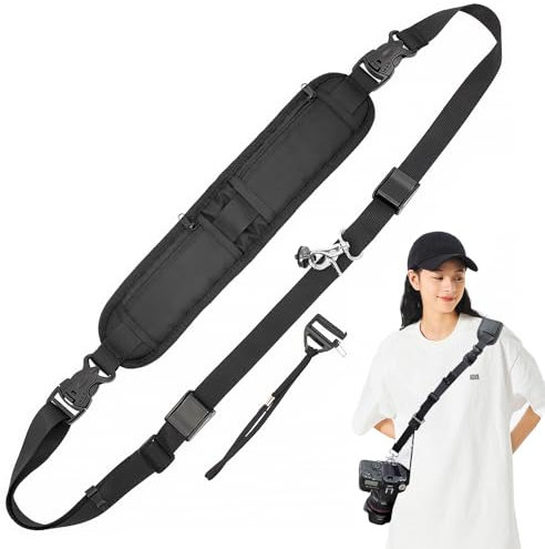 PWGHWG Kamera Schultergurt Nylon Kameragurt Verstellbar, Kamera Tragegurt Schnellverschluß mit Schrauben und 2 Tasche, Camera Strap mit 1/4 Zoll Stativgewinde für DSLR SLR