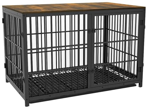 BingoPaw Hundekäfig Möbel XXL Hundeschrank: Hundebox XXL für Große Hunde 120cm, Modern Hundehaus TV Schrank Hundekiste mit Holz Beistelltisch und herausnehmbar Tablett, 120×77×81.5cm Schwarz