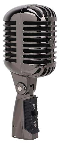 Asixxsix Microfono per Voce Dinamico, Microfono Cardioide Stile Vintage con Cavo XLR, Supporto Universale, Vecchio Microfono Vintage per Performance Dal Registrazione in Studio