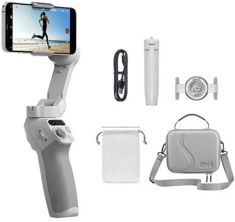 DJI OSMO Mobile SE - Gimbal per smartphone con custodia in pelle PU, stabilizzazione a 3 assi, maneggevole, per iPhone Android con ShotGuides, ActiveTrack 6.0, stabilizzatore Vlog, colore: Grigio